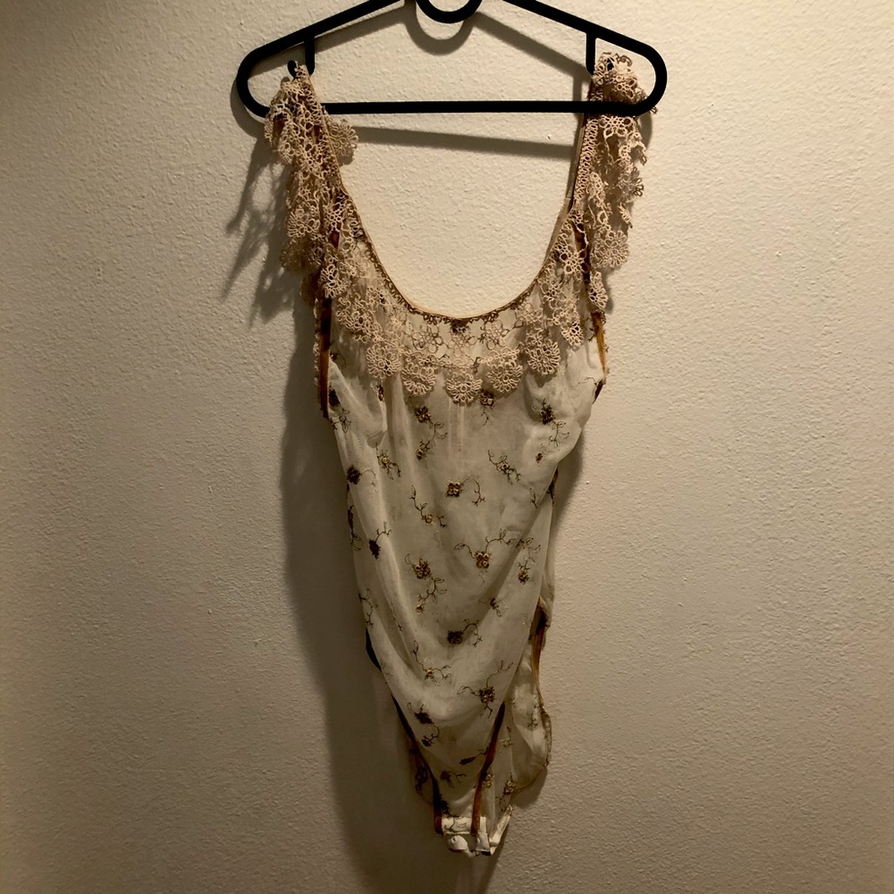 Free People Mesh Embroidered Bodysuit